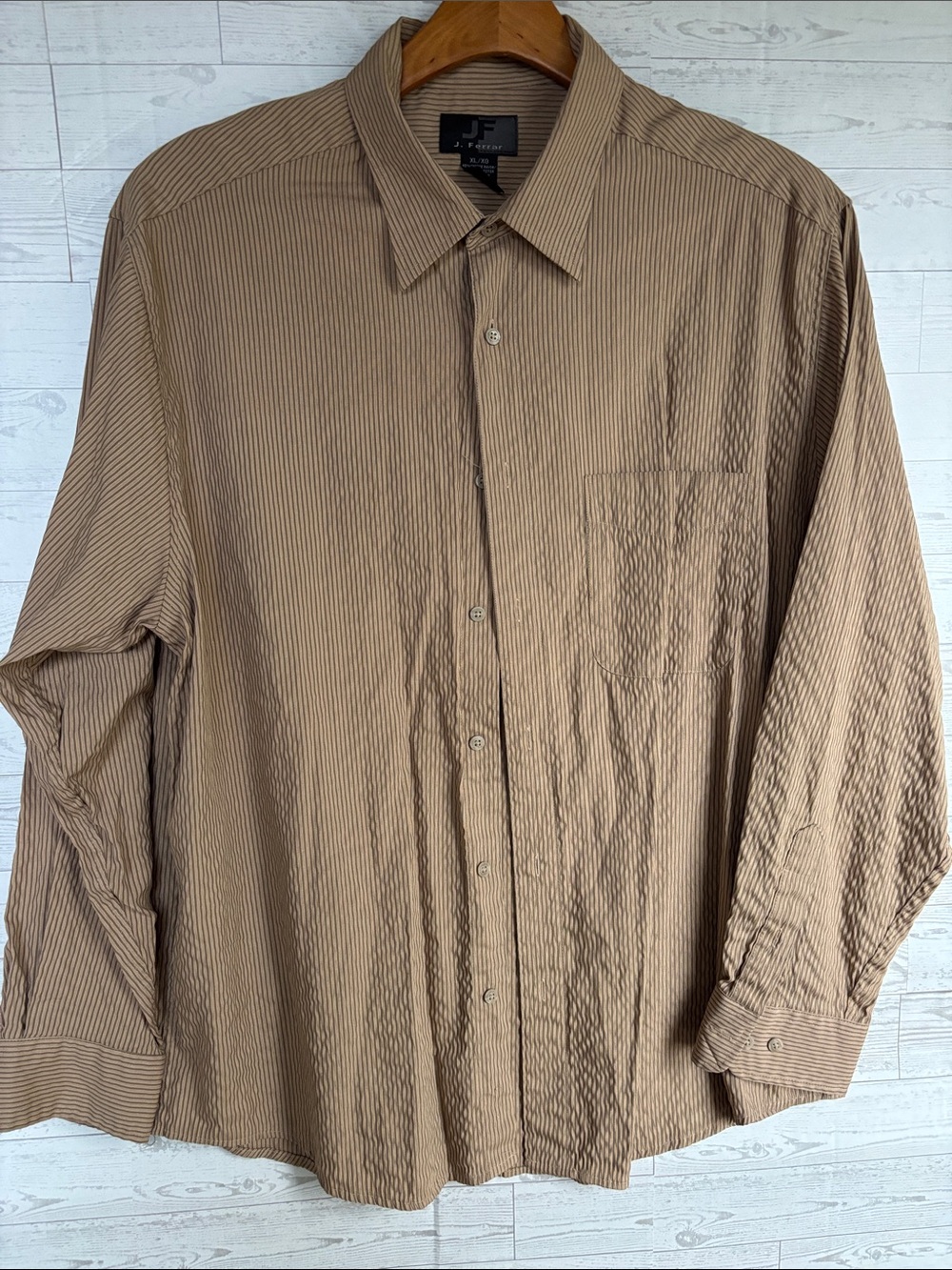 J. Ferrar brown striped button-up shirt JF men’s xl gorpcore layering office